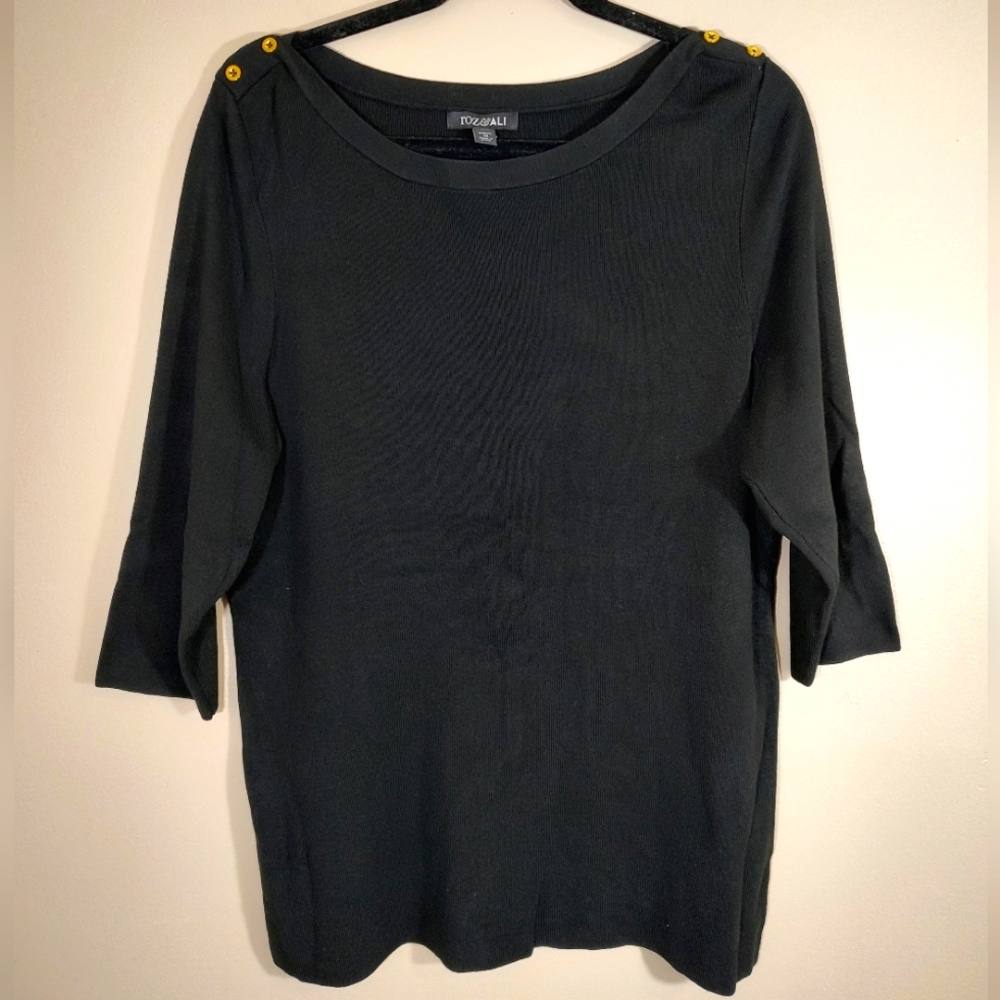 Dressbarn Roz & Ali Black 3/4 Sleeve Sweatshirt Size 1X